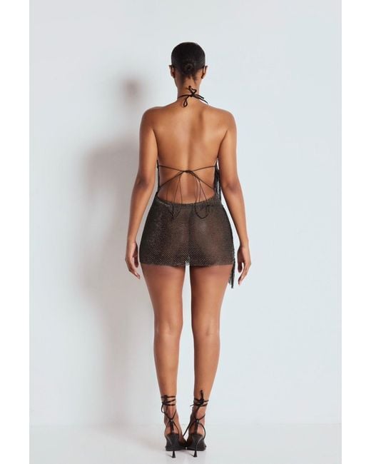 LemonLunar Black The Ciela Mesh Diamante Mini Dress