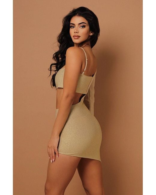 LemonLunar Brown The Glitter Bandage Mini Dress