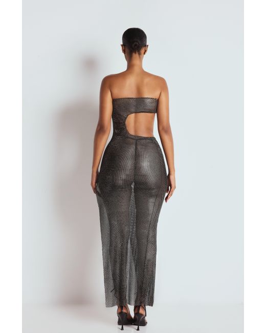 LemonLunar Black The Aurea Mesh Diamante Dress