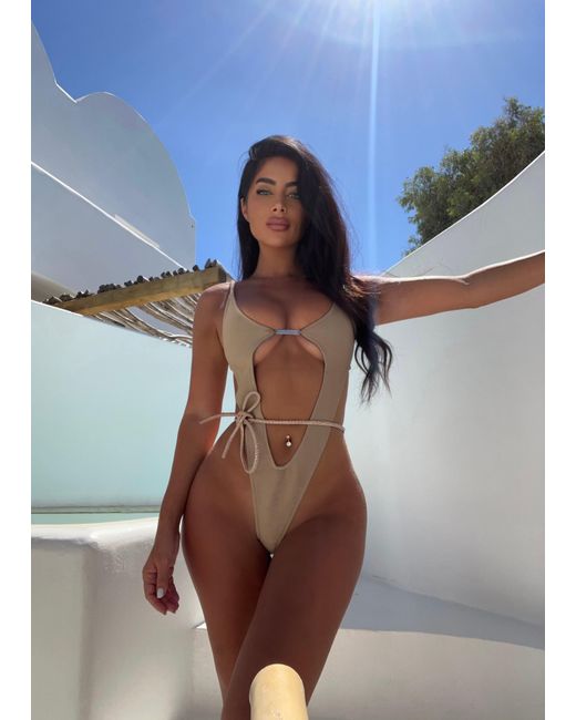 LemonLunar Brown The Jay High Rise Swimsuit Bandage Diamante Details