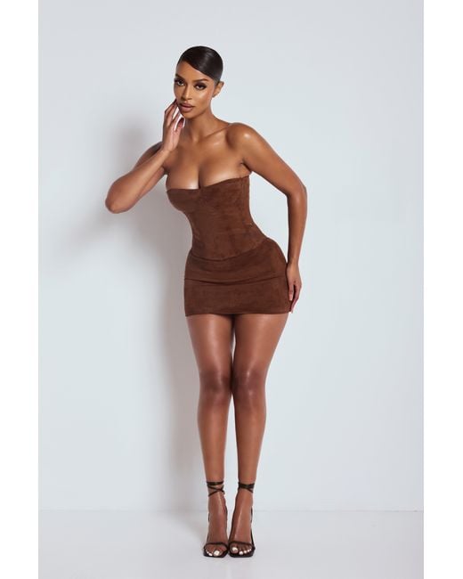 LemonLunar Brown The Amira Suede Mini Skirt