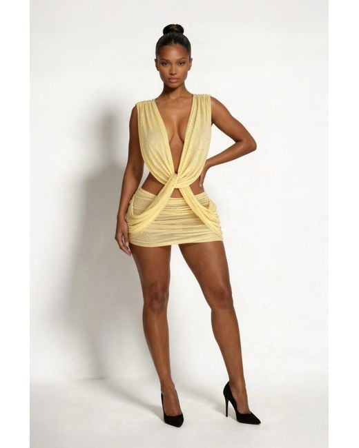 LemonLunar Yellow The Veda Mesh Stud Mini Dress