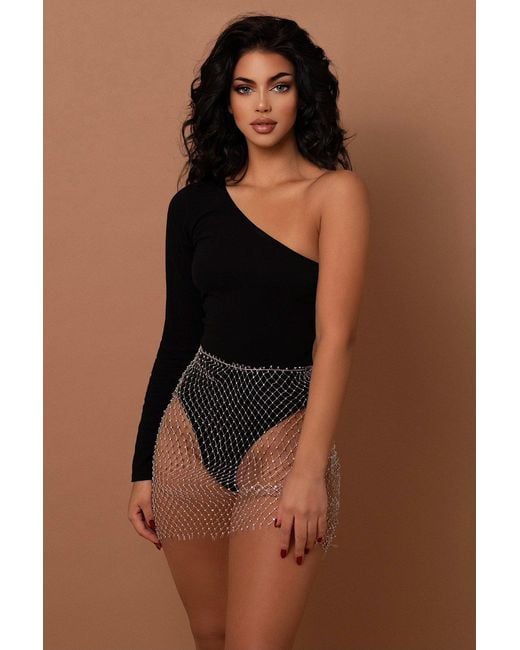 LemonLunar Brown The Mesh Diamante Mini Skirt