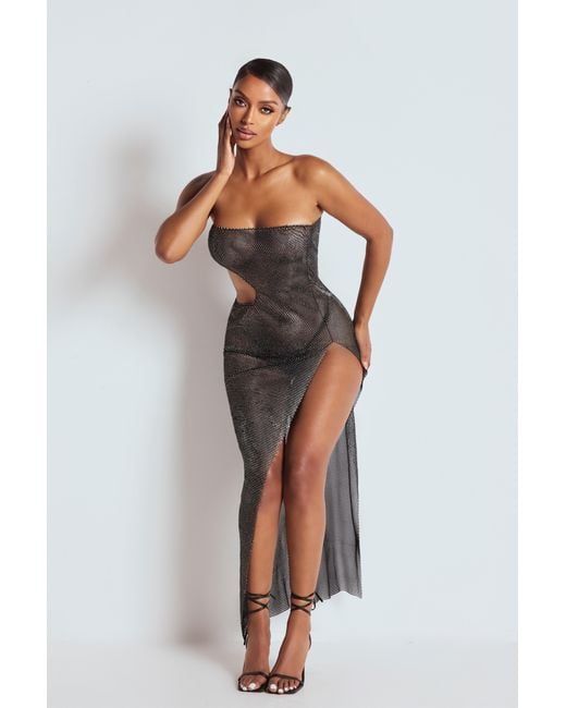 LemonLunar Black The Aurea Mesh Diamante Dress