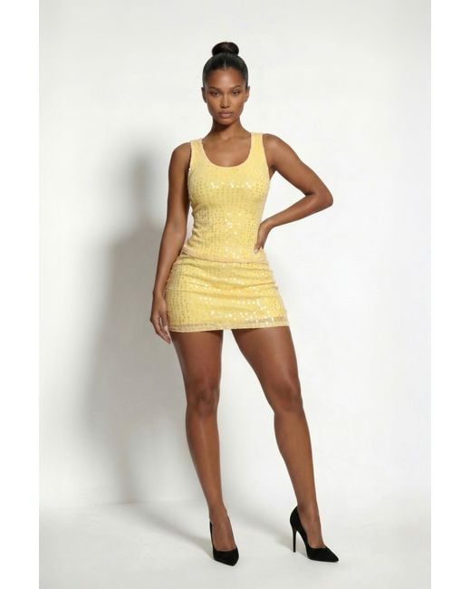 LemonLunar Yellow The Anica Sequin Mini Skirt