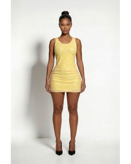 LemonLunar Yellow The Anica Sequin Mini Skirt