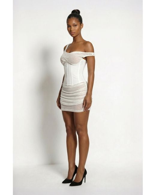 LemonLunar White The Cassia Mesh Stud Corset Mini Dress