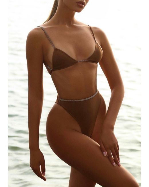 LemonLunar Brown The Diamante Bandage Bikini High Rise