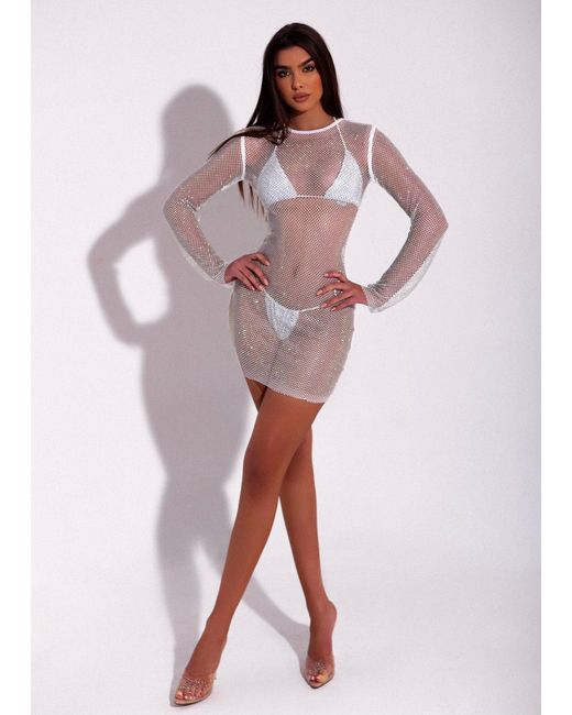 LemonLunar Purple The Frankie Mesh Diamante Dress