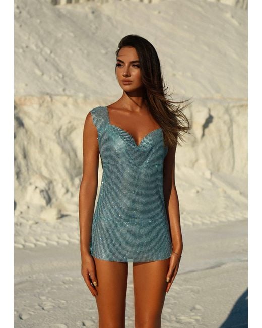 LemonLunar Natural The Chrissy Diamante Mini Dress
