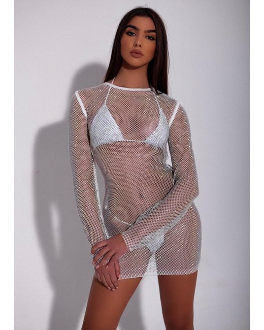 LemonLunar Purple The Frankie Mesh Diamante Dress