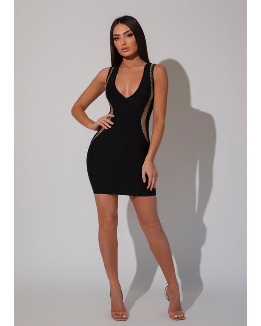 LemonLunar Black The Kaz Mesh Diamante Bandage Dress