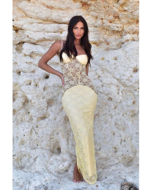 LemonLunar Gray The Lina Lace Maxi Dress