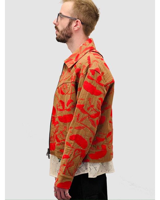 ANDERSSON BELL Flower Embroidery Zip-up Jacket in Red for Men | Lyst