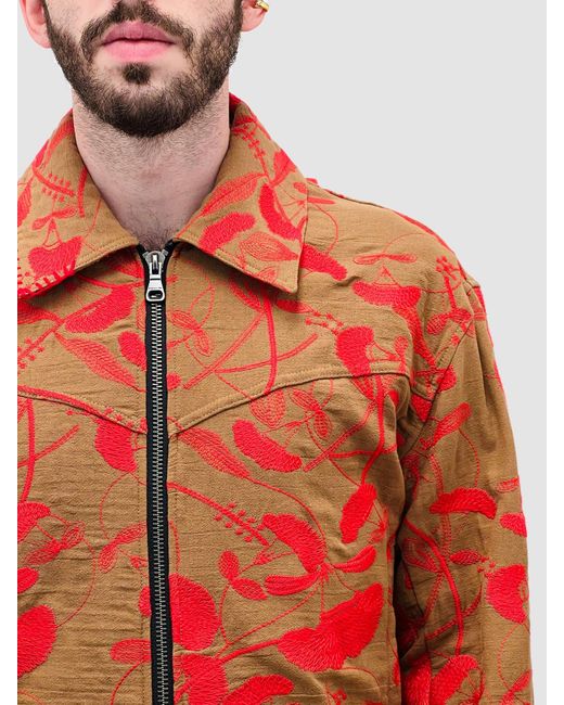 ANDERSSON BELL Flower Embroidery Zip-up Jacket in Red for Men | Lyst