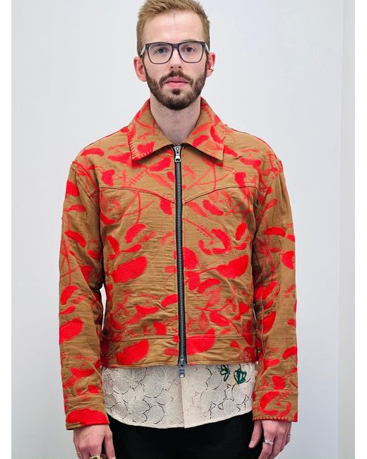 ANDERSSON BELL Flower Embroidery Zip-up Jacket in Red for Men | Lyst