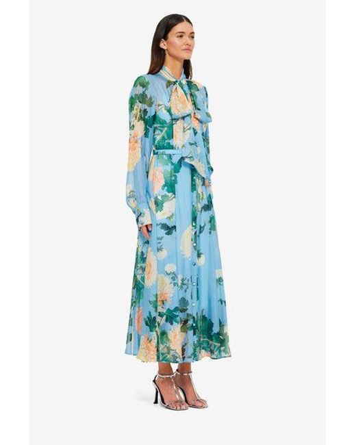 LEO LIN Liliane Tie Neck Midi Dress in Blue | Lyst