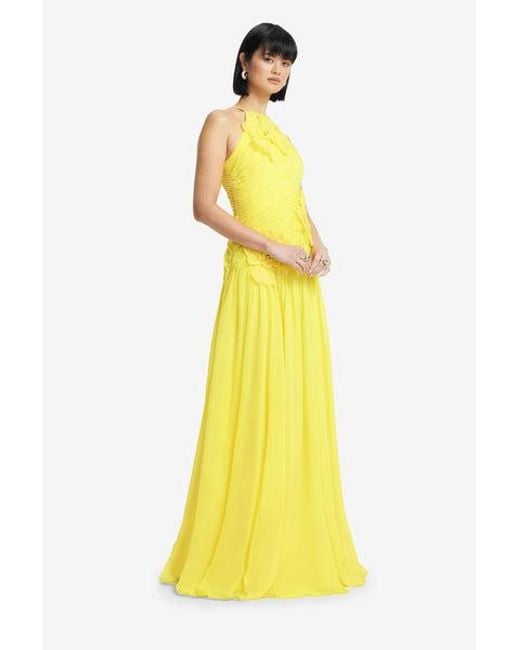 LEO LIN Yellow Amya Floral Appliqué Gown