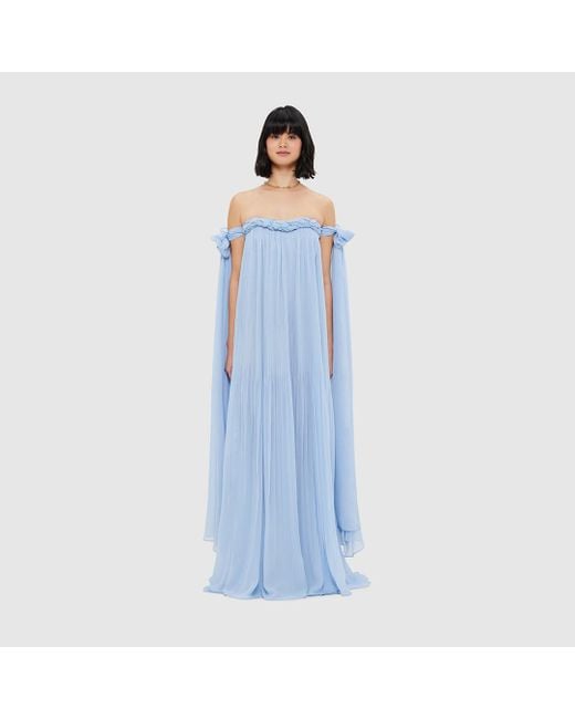 LEO LIN Blue Camilla Draped Floor Length Dress