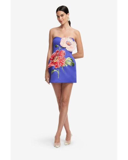 LEO LIN Blue Rosario Appliqué Floral Bustier Mini Dress