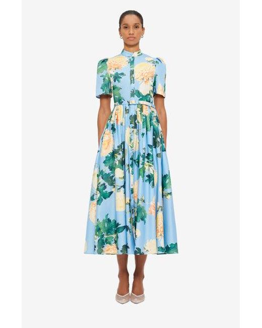LEO LIN Blue Bianca Short Sleeve Midi Dress