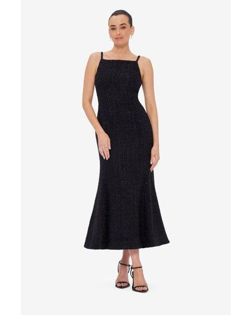 LEO LIN Blue Regina Tweed Midi Dress