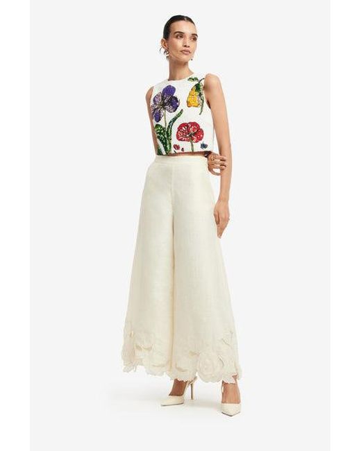 LEO LIN White Iris Beaded Top