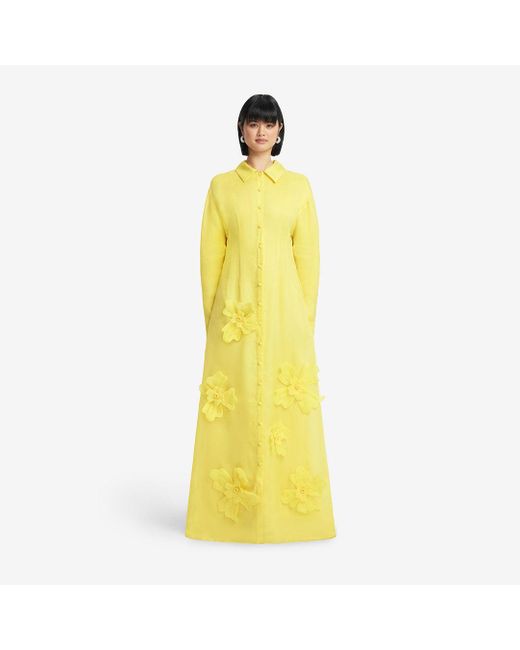 LEO LIN Women's Yellow Jeanette Silk Floral Appliqu Maxi Dress
