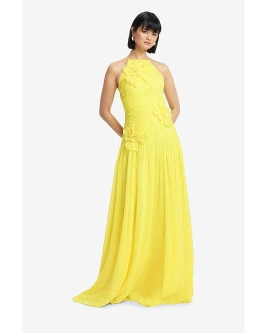 LEO LIN Yellow Amya Floral Appliqué Gown