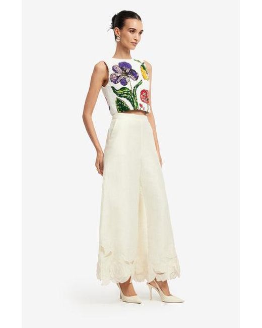 LEO LIN White Iris Beaded Top