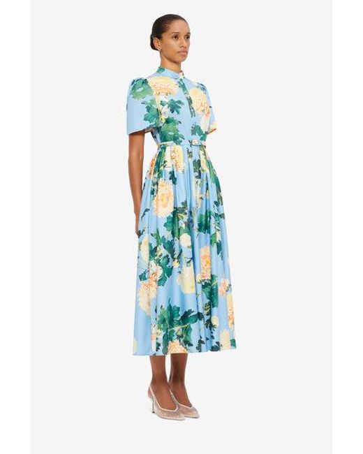 LEO LIN Blue Bianca Short Sleeve Midi Dress