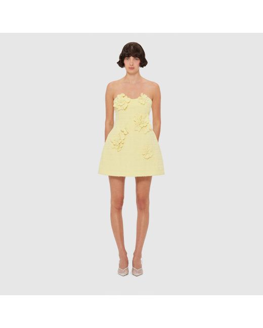 LEO LIN Yellow Rosario Tweed Petal Bustier Mini Dress