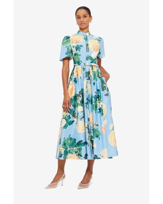 LEO LIN Blue Bianca Short Sleeve Midi Dress