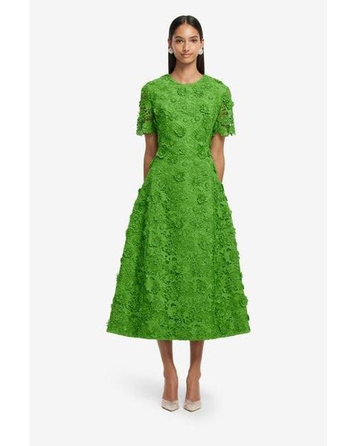 LEO LIN Green Caroline Lace Short Sleeve Midi Dress
