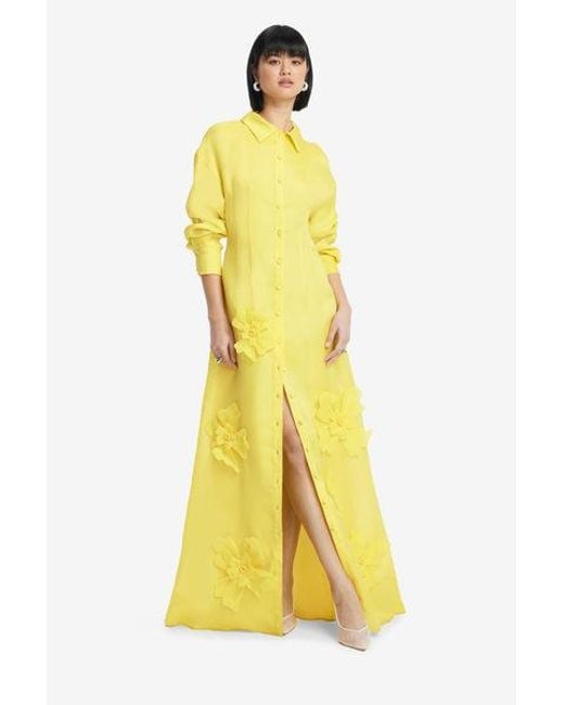 LEO LIN Women's Yellow Jeanette Silk Floral Appliqu Maxi Dress