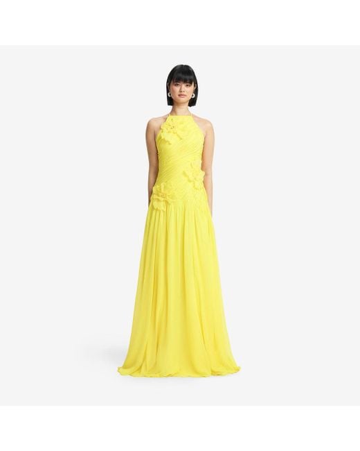 LEO LIN Yellow Amya Floral Appliqué Gown