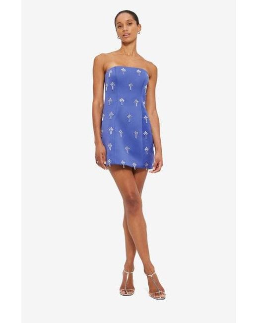 LEO LIN Blue Roselle Embellished Bustier Mini Dress