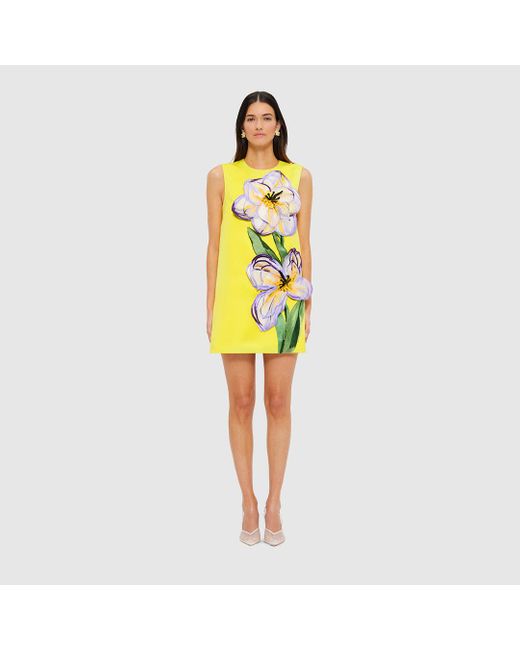 LEO LIN Yellow Yvonne Appliqué Floral Mini Dress