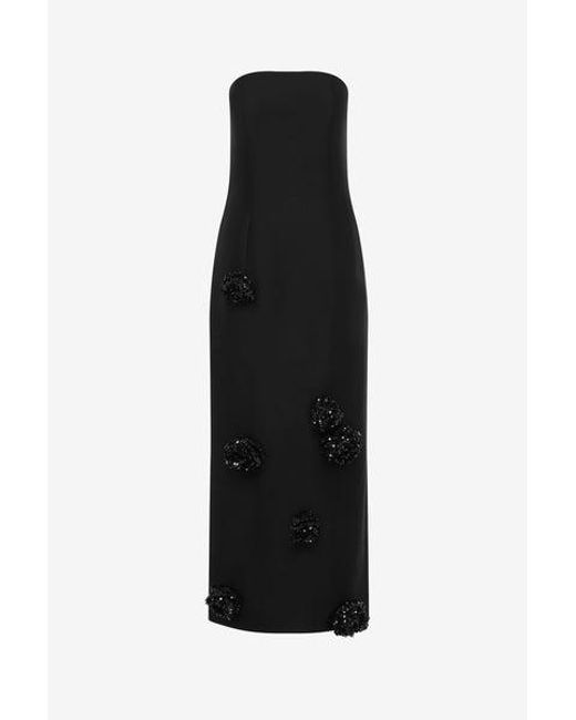 LEO LIN Black Rayna Embellished Wool Blend Bustier Maxi Dress