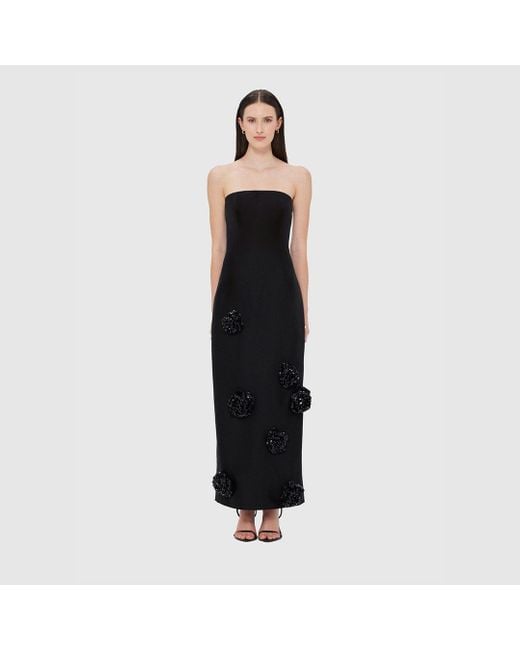 LEO LIN Black Rayna Embellished Wool Blend Bustier Maxi Dress