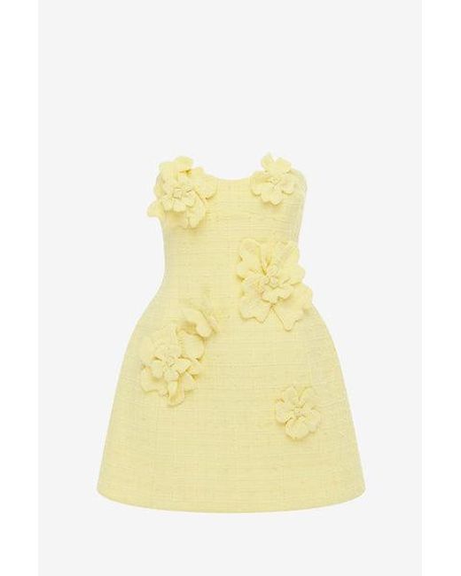 LEO LIN Yellow Rosario Tweed Petal Bustier Mini Dress
