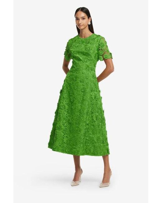 LEO LIN Green Caroline Lace Short Sleeve Midi Dress