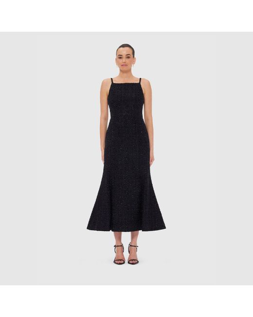 LEO LIN Blue Regina Tweed Midi Dress