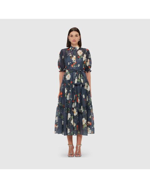 LEO LIN Blue Ellie Bishop Sleeve Midi Dress