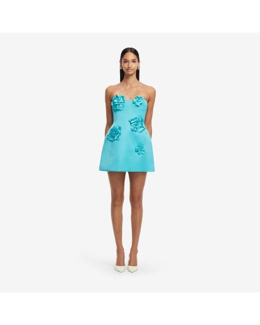 LEO LIN Blue Rosario Petal Bustier Mini Dress