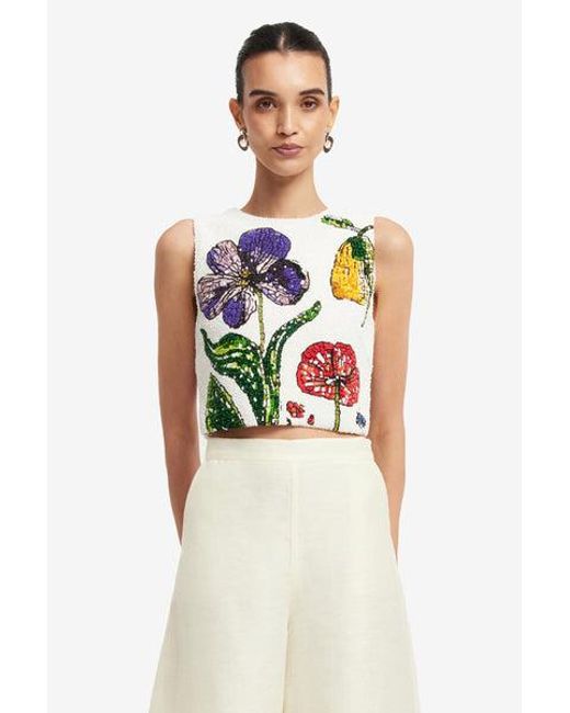 LEO LIN White Iris Beaded Top