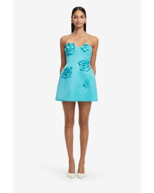 LEO LIN Blue Rosario Petal Bustier Mini Dress