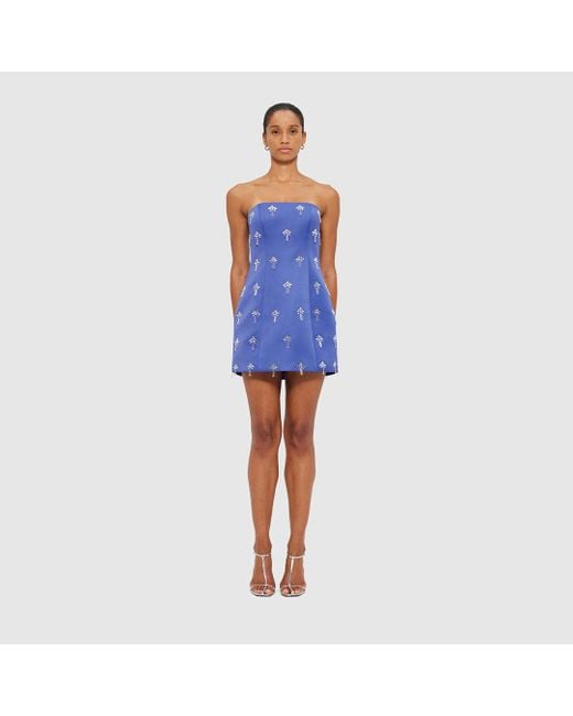 LEO LIN Blue Roselle Embellished Bustier Mini Dress