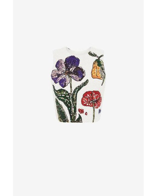 LEO LIN White Iris Beaded Top