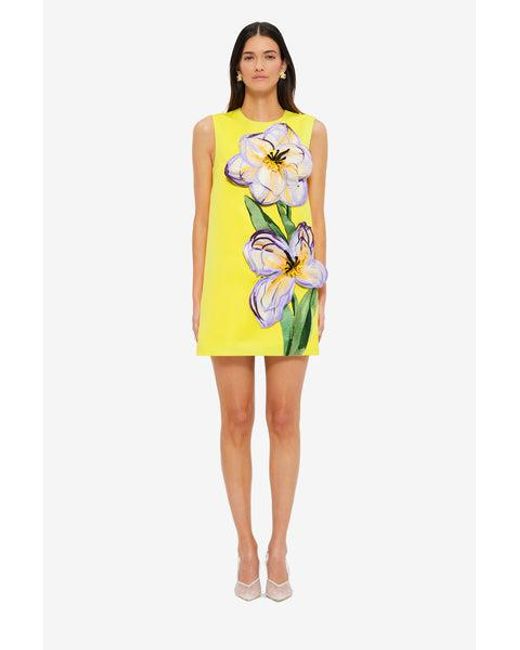 LEO LIN Yellow Yvonne Appliqué Floral Mini Dress